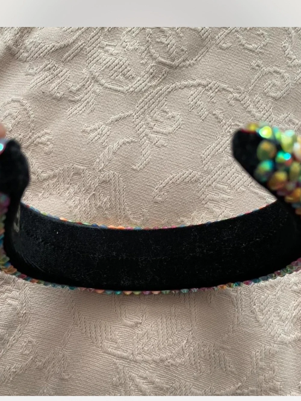 Crystal Rhinestone Beaded Embellished Black Headband - Iridescent